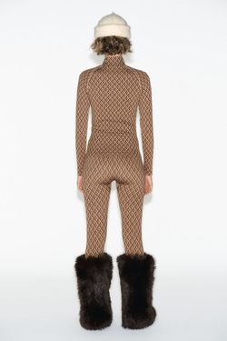 ZARA ТЕРМОФУТБОЛКА SKI COLLECTION С КОНТРАСТНЫМ УЗОРОМ, ТАБАЧНЫЙ