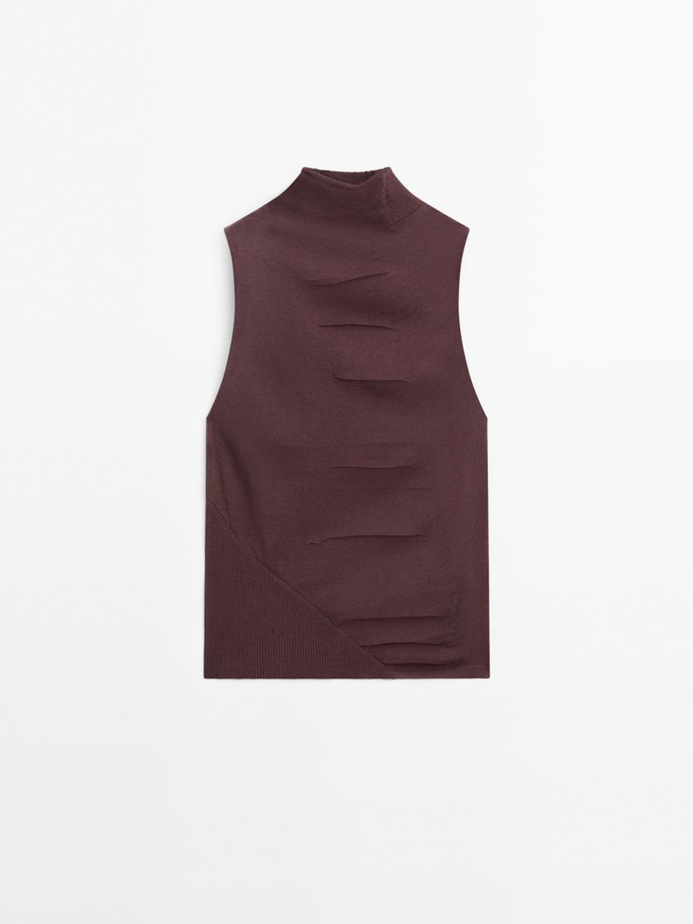 Massimo Dutti Хлопковый топ без рукавов, бордовый