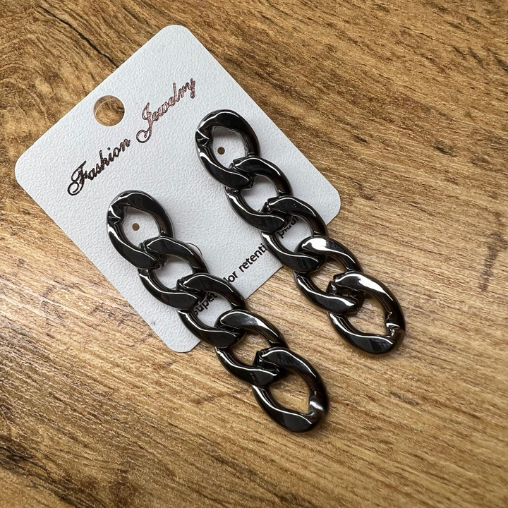 Серьги "Цепи" 5 звеньев панцерное 15 мм металл цвет графитовый