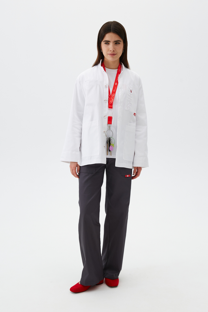 Халат укороченный медицинский унисекс Френч, белый