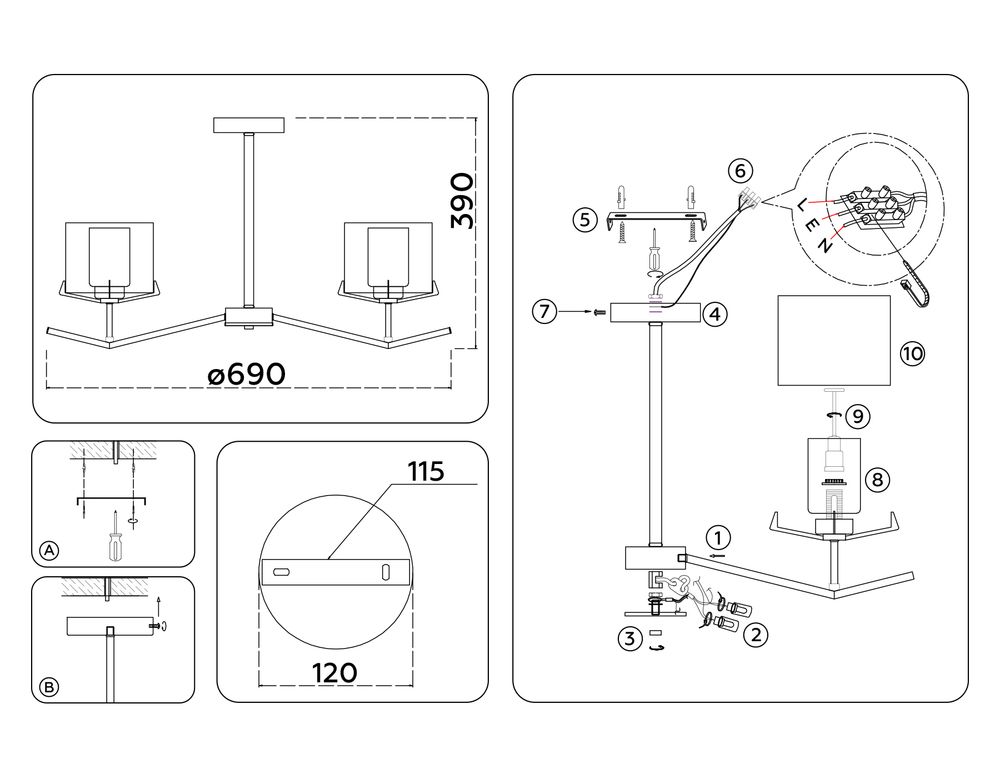 Ambrella Люстра со стеклянными плафонами на штанге Modern LH57001