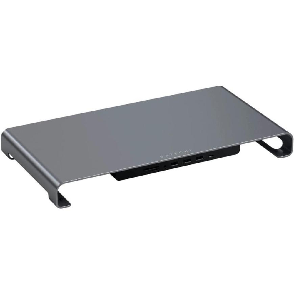 Алюминиевая подставка-хаб Satechi Monitor Stand XL (USB-C) (ST-UCSHXL) Подключение: встроенный кабель USB-C. Порты: USB-C, 3 USB-A 3.2 Gen 1, microSD UHS-I, SD UHS-I, разъём 3,5 мм
