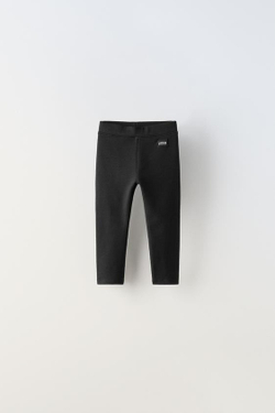 ZARA ЛЕГИНСЫ В РУБЧИК С НАШИВКОЙ, ЧЕРНЫЙ