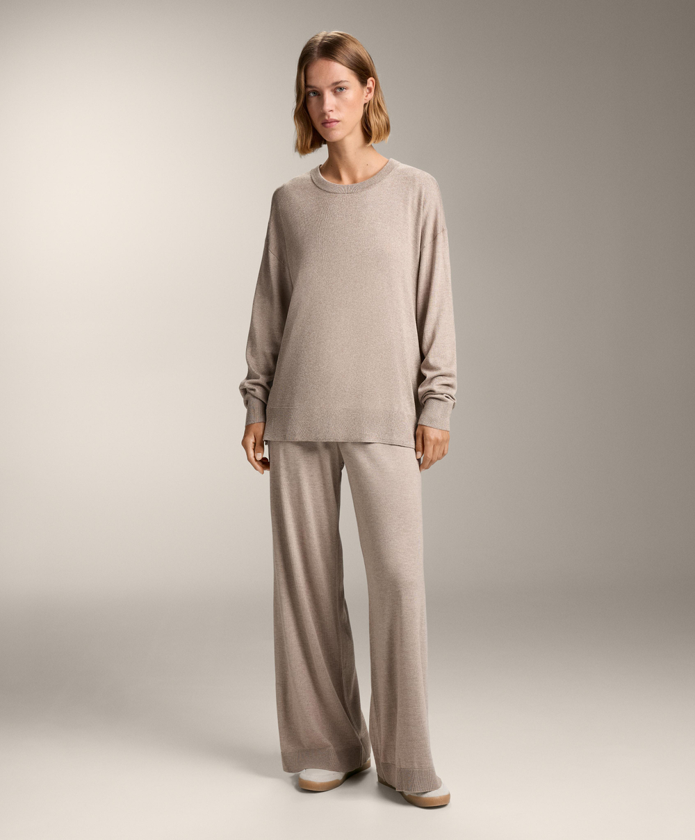 Oysho Вязаный джемпер с круглым вырезом с кашемиром, светло-коричневый