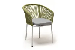 "Марсель" стул плетеный из роупа, каркас алюминий светло-серый (RAL7035) муар, роуп салатовый меланж круглый, ткань светло-серая