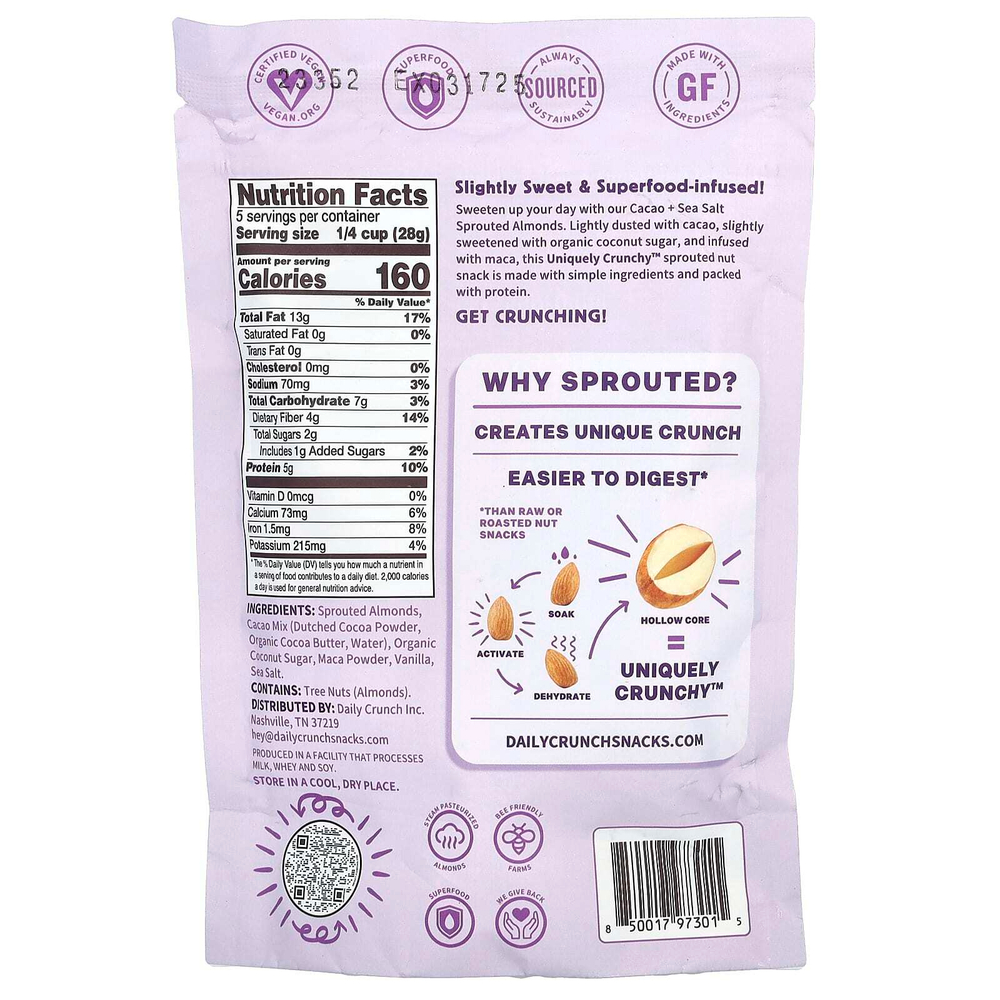 Daily Crunch, Проросший миндаль, какао и морская соль, 141 г (5 унций)