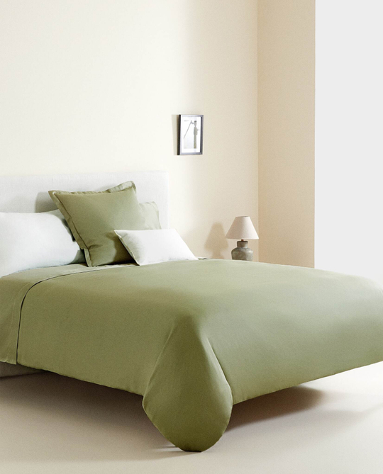 ZARA HOME (300 НИТЕЙ) ПРОСТЫНЯ ИЗ ХЛОПКА, ЗЕЛЕНЫЙ
