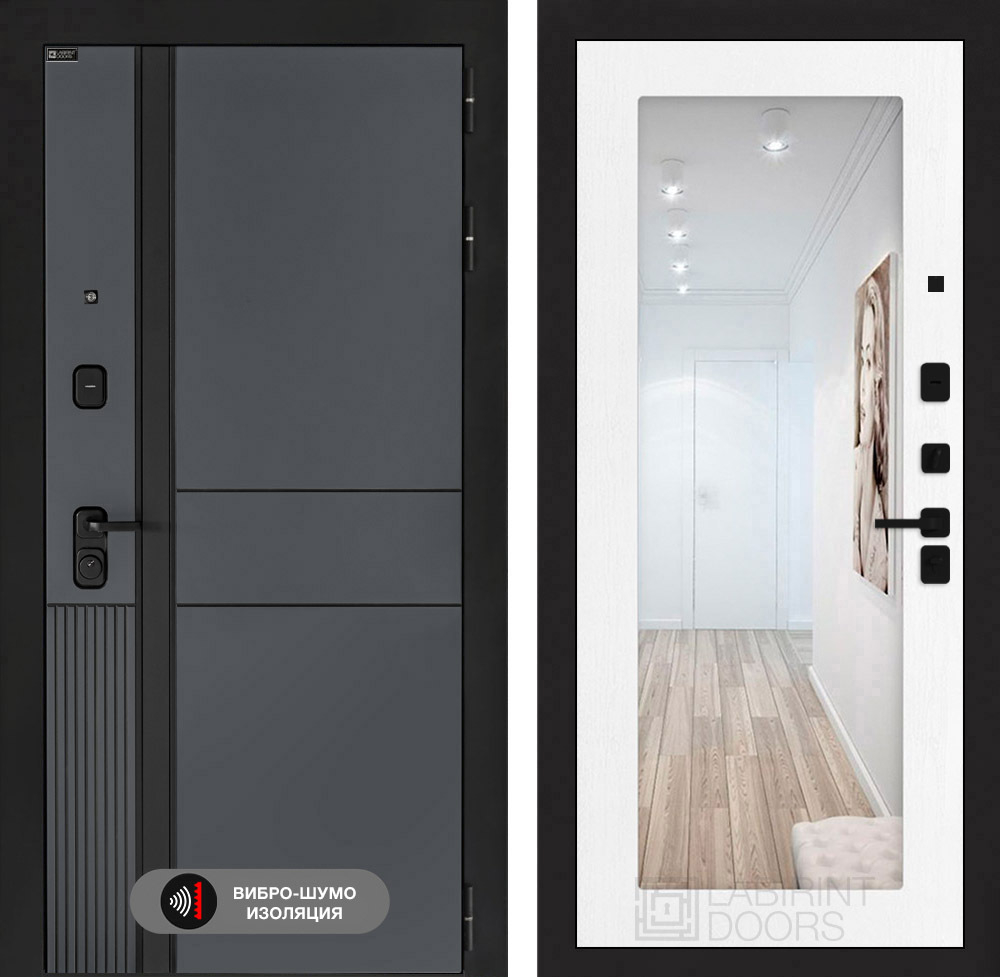 Входная дверь Лабиринт EVOLAB - Зеркало 18 Белое дерево