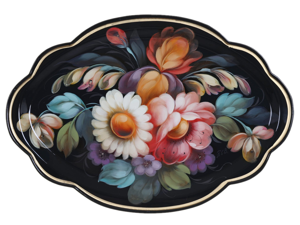 Жостовский поднос декоративный, размер 32х22 см (A11), металлический