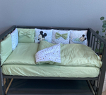 Комплект в кроватку 18 предметов "Микки Маус" зеленый, сатин