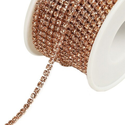 Цепь со стразами , цв.LT.PEACH/LT.PEACH, 3 мм