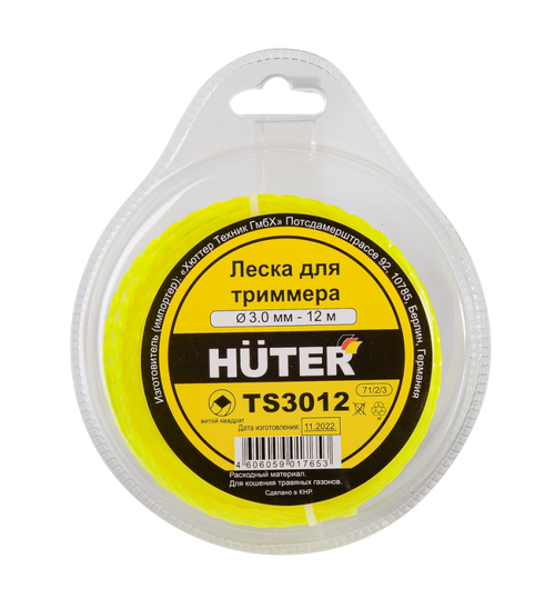 Леска Huter TS3012 для триммера, 3 мм, витой квадрат