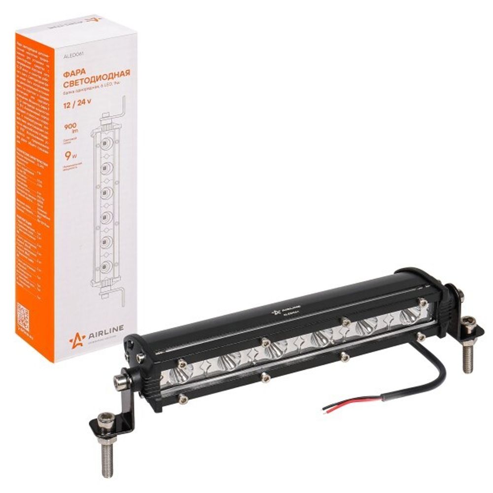 Фара светодиодная дополнительная 6 LED 9W (Балка) 12-24V 186*30*47 однорядная, направленный свет (AIRLINE)