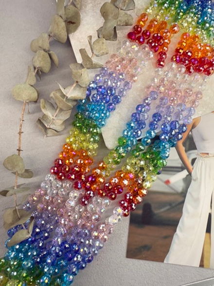 Стеклянные бусины, граненный шар 8 мм, нить 35 см, радужный микс