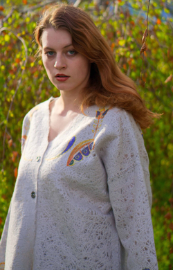 Шерстяной жакет "Синие травы", по мотивам старинных русских узоров