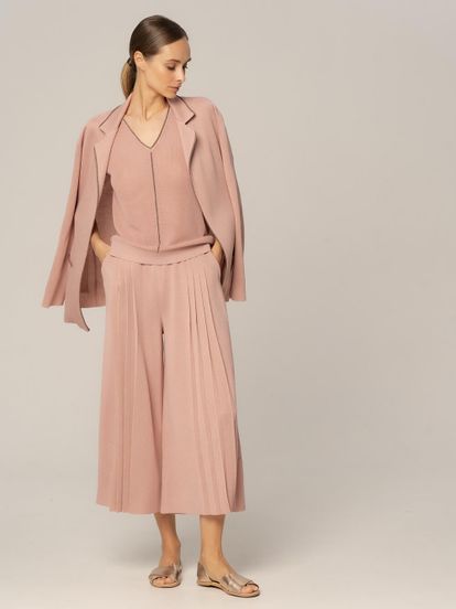 Женские брюки бежево-розового цвета из вискозы - фото 4