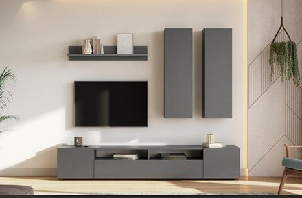 Модульная стенка в гостиную со шкафом Графит серый 200х35х136 см