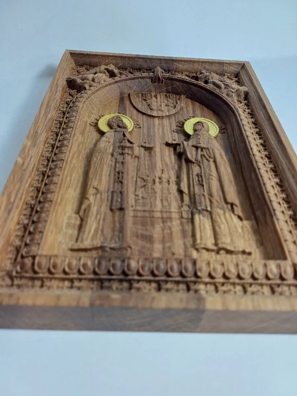 Освященная Икона Святые Петр и Февронья Муромские дуб 14х19