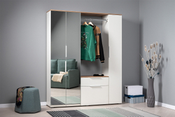 Шкаф для одежды Октава 13.338, Белый шагрень, Дуб золотой