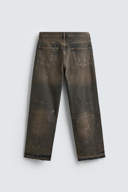 ZARA ДЖИНСЫ СВОБОДНОГО КРОЯ С БРЫЗГАМИ, ПЕСОЧНЫЙ/СИНИЙ