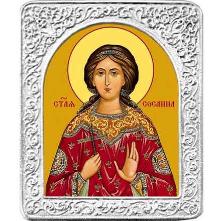 Святая Сосанна. Маленькая икона в серебряной раме. 4,5 х 5,5 см.