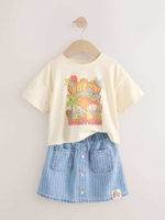 Футболка и джинсовая юбка в комплекте для девочки Next E87-054, Синий, Кремовый