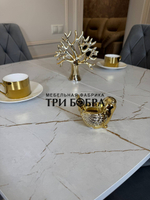 Раздвижной стол "Квадро", белый каспий и 4 стула "Лондон" серые