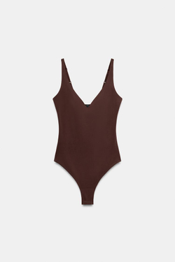 ZARA БОДИ ИЗ СМЕСОВОГО ПОЛИАМИДА, КОРИЧНЕВЫЙ