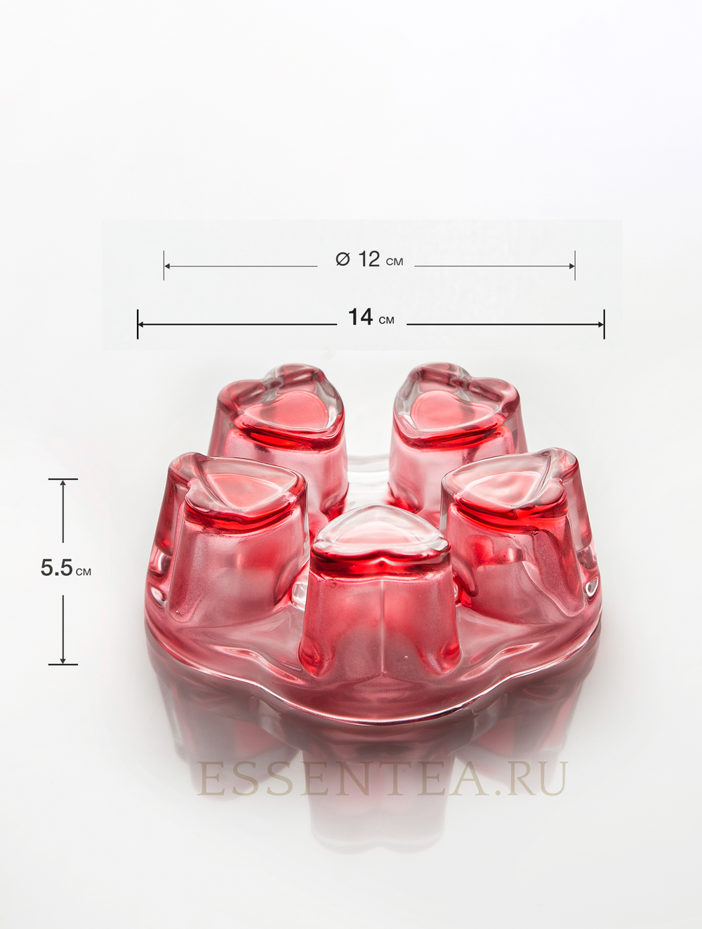 Подставка-нагреватель "Красные сердца" для чайника из термостойкого стекла