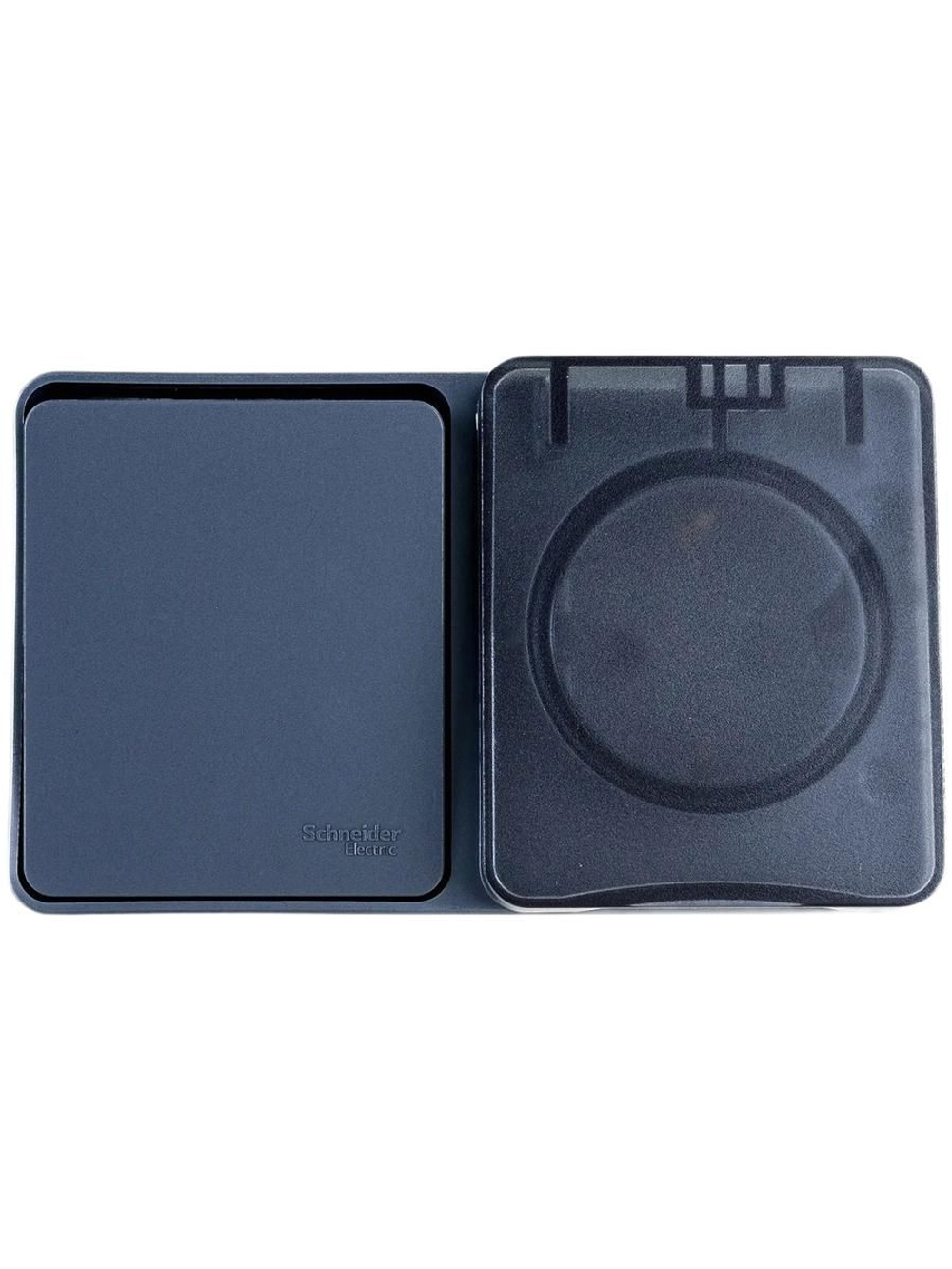 AtlasDesign PROFI IP54 О/У БЛОК: РОЗ. з/к со шт. 16А, ВЫКЛ.1-клав.10А, АНТРАЦИТ