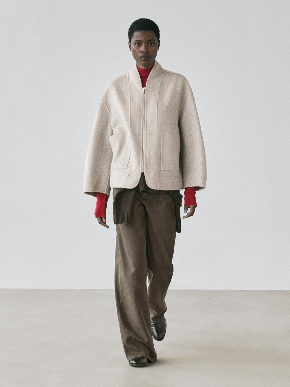 Massimo Dutti Пальто из смесовой шерсти с застежкой-молнией, жемчужно-серый