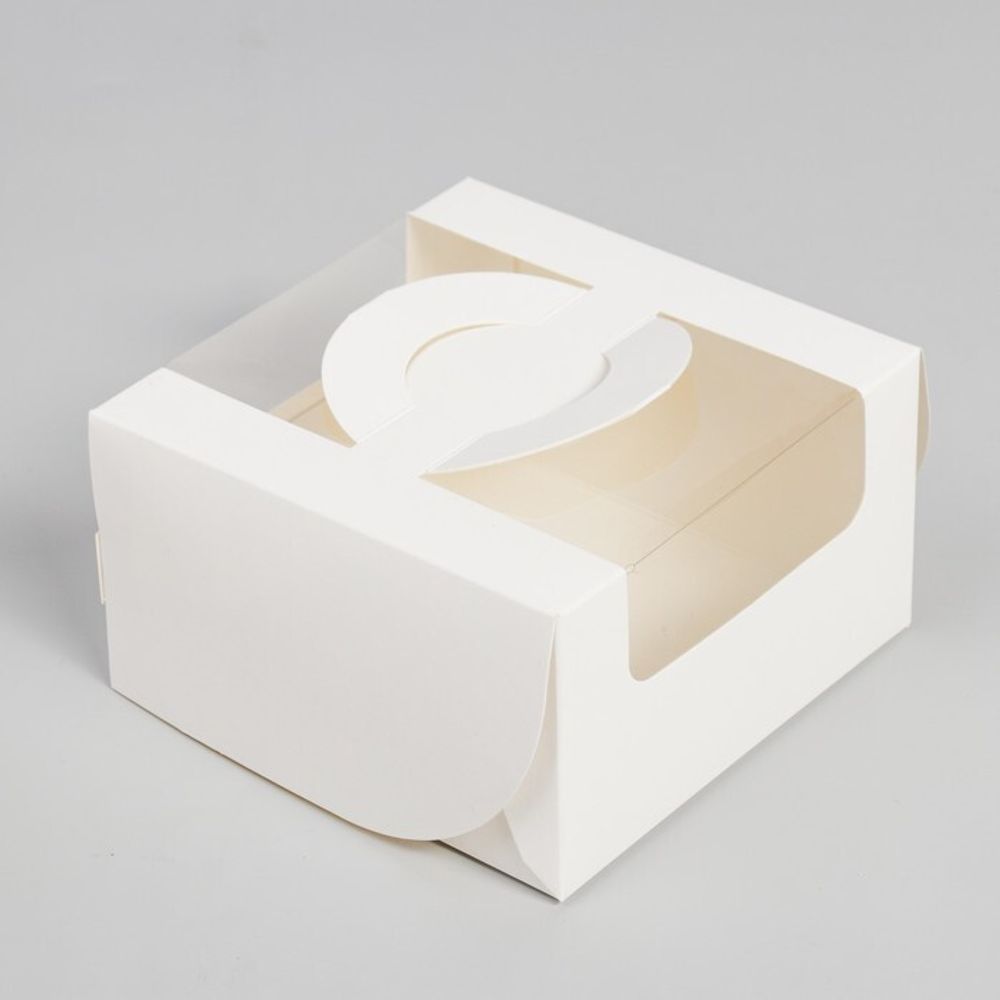 Коробка под бенто-торт с окном, белая, 14х14х8 см