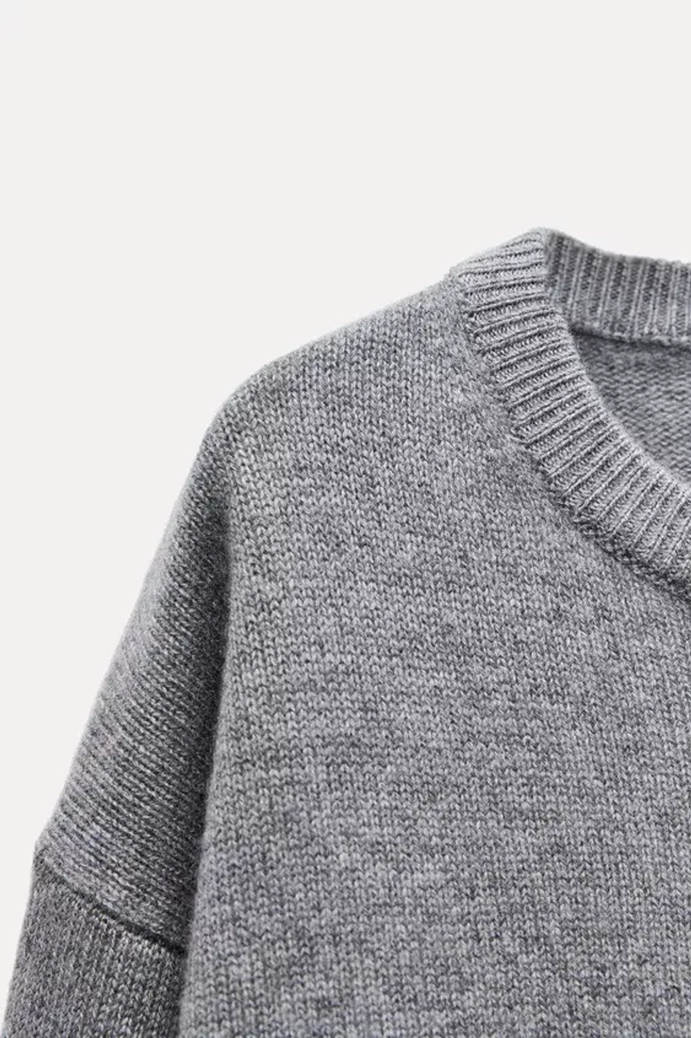 ZARA ОДНОТОННЫЙ СВИТЕР ИЗ 100% КАШЕМИРА, СЕРЫЙ