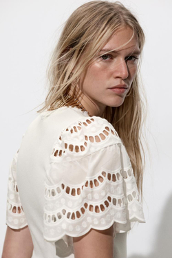 ZARA ТОП БЕЗ РУКАВОВ С ВЫШИВКОЙ, БЕЛЫЙ