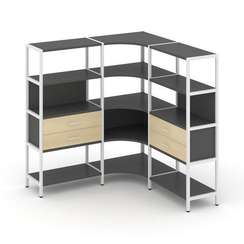 Shelf System Трехсекционный угловой стеллаж четырехярусный с ящиками SN.STMU-431 Антрацит/Акация Лор