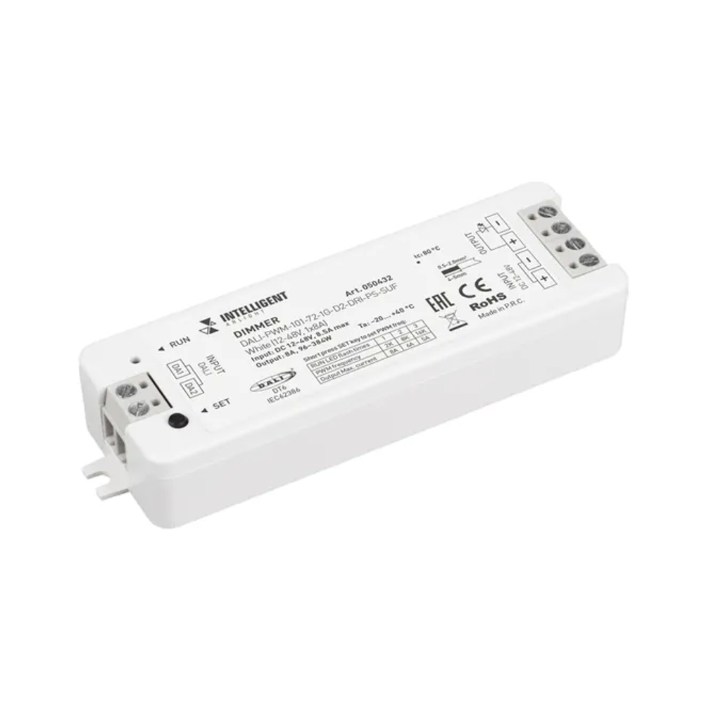 INTELLIGENT ARLIGHT Диммер DALI-PWM-101-72-1G-D2-DRI-PS-SUF White (12-48V, 1x8A) (IARL, IP20 Пластик, 5 лет) 050432