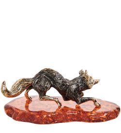 Народные промыслы AM-1082 Фигурка «Лис» (латунь, янтарь)