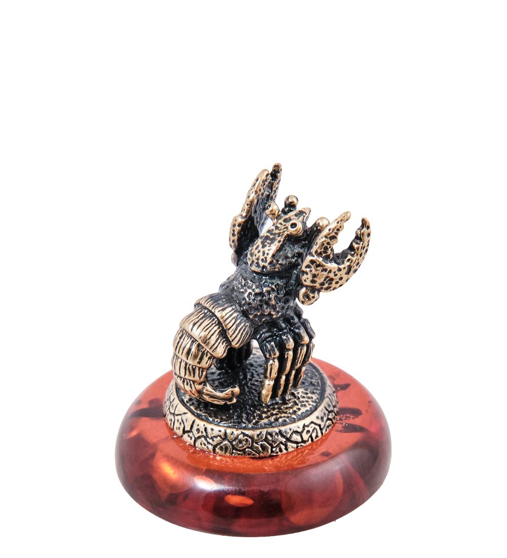 Народные промыслы AM- 556 Фигурка «Знак зодиака - Рак» (латунь, янтарь)