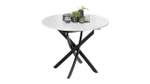 Стол кухонный обеденный круглый раздвижной Черный муар/Стекло глянцевое белое 100(132)х75х75 см