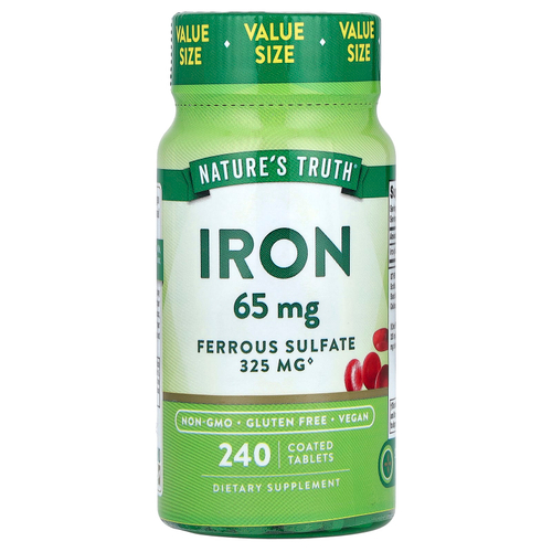 Nature's Truth, железо, сульфат железа, 65 мг, 240 таблеток, покрытых оболочкой