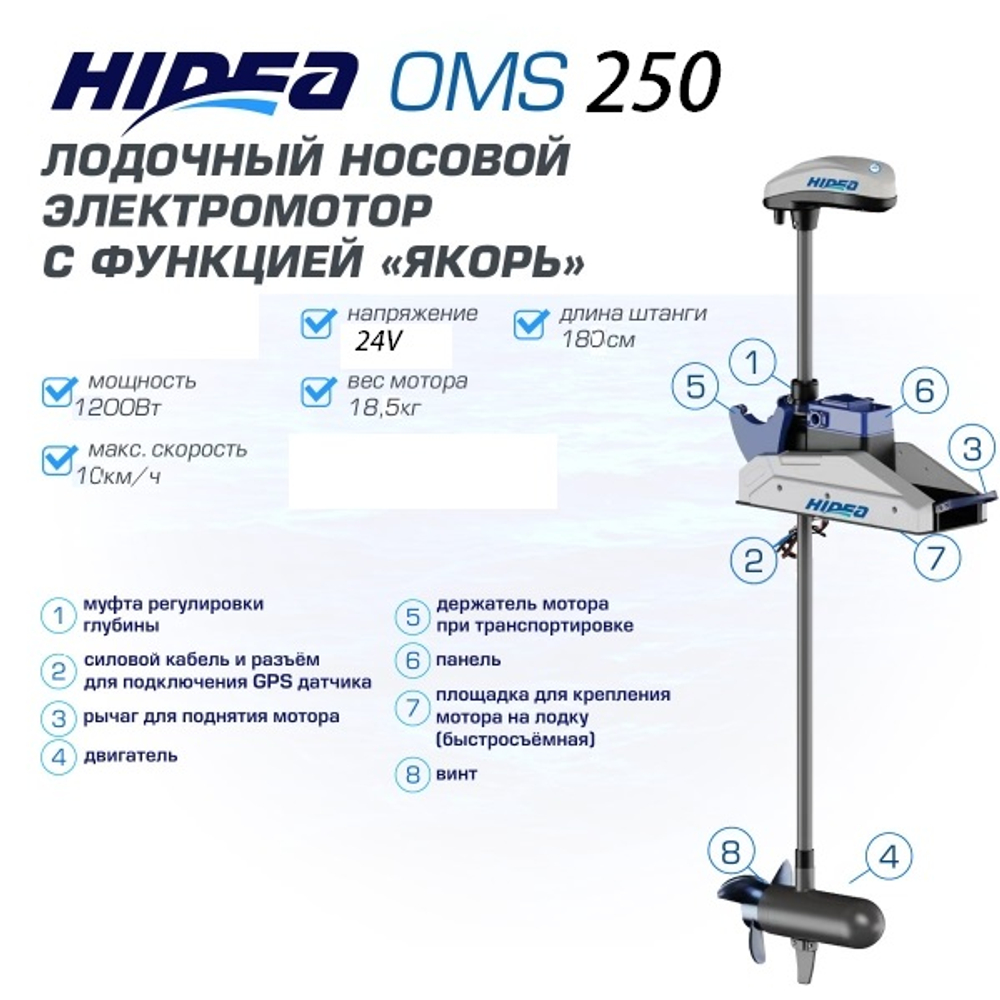 Электромотор HIDEA oms250s 24v/72 c gps якорем