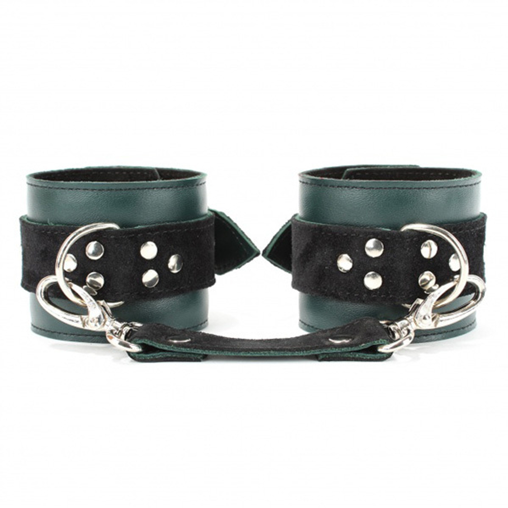 Изумрудные кожаные наручники БДСМ Арсенал Lady's Arsenal Emerald Shackles Of Hands 67023