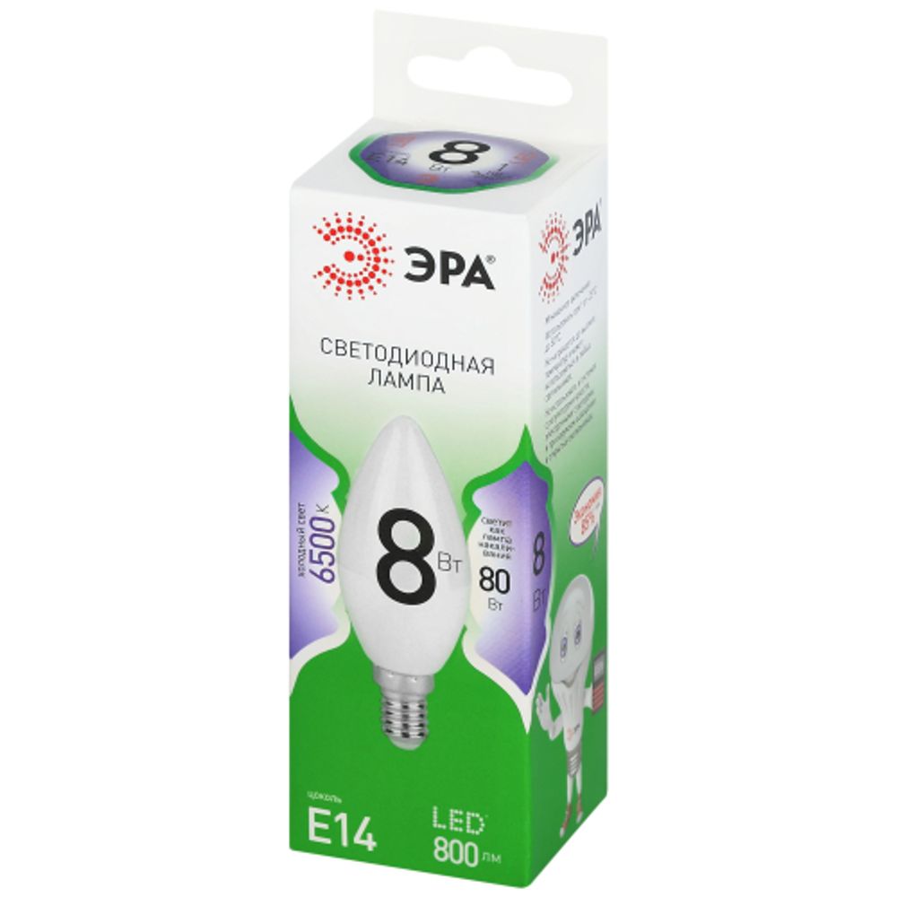 Лампа светодиодная ЭРА GREEN LINE LED B35-8W-865-E14 GL 8Вт свеча холодный свет E14 | Лампы cветодиодные Свеча (B/C)