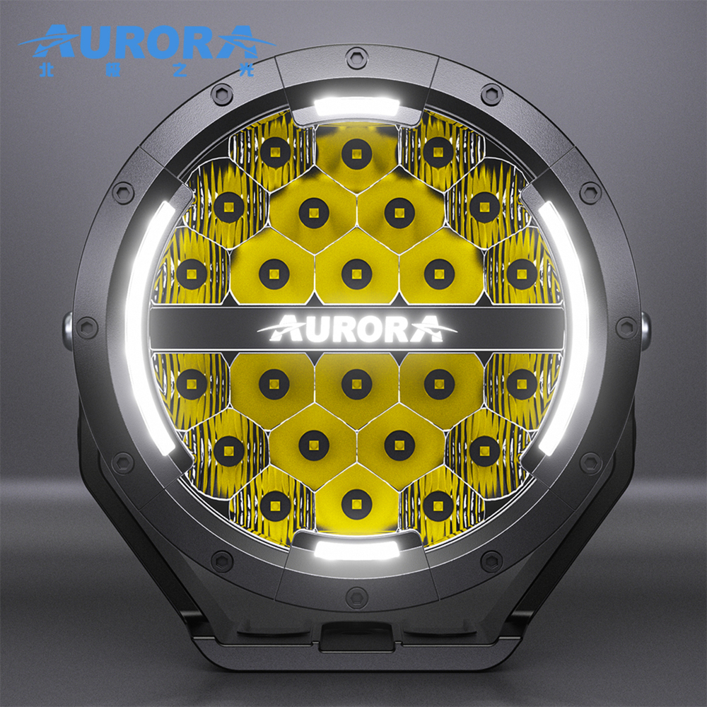 Светодиодная фара Aurora Комбинированный белый свет с ДХО белый и янтарный свет 7"(≈18 см)