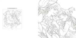 Cute Little Girl and beautiful flower. Coloring book