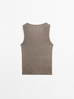 Massimo Dutti Топ с круглым вырезом и декоративными швами, экрю