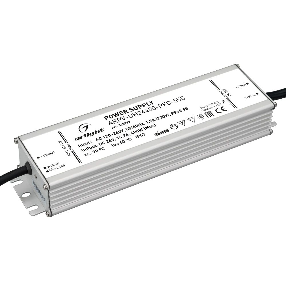 Блок питания ARPV-UH24400-PFC-55C (24V, 16.7A, 400W) (Arlight, IP67 Металл, 5 лет) 040977