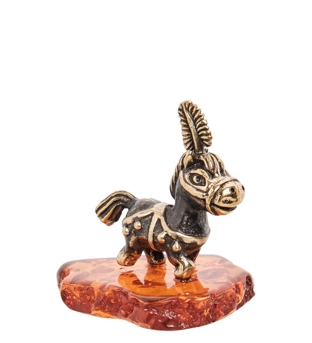 AM-1580 Фигурка «Пони с пером» (латунь, янтарь)