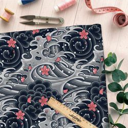 Ткань дюспо мрачное море и сакура