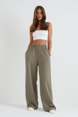 Широкие джоггеры без начеса с утяжкой цвета хаки